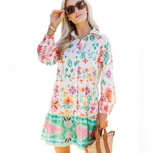 Shop the Mint All I Want White Abstract Tiered Dress Large